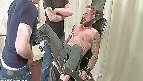 Busty bondage girl is going to inspect the man's dick