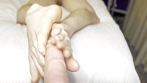 White dildo and footjob porn for a brunette and brunette girl