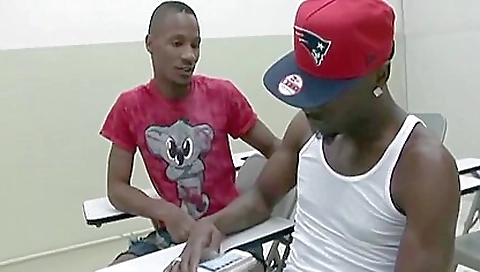 Lucky guy gives a blowjob to his black friend and then