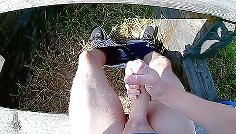 Amateur jogger caught in the middle of the outdoor playground