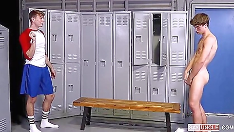 Teenie with tattoos is getting deepthroated in the locker room