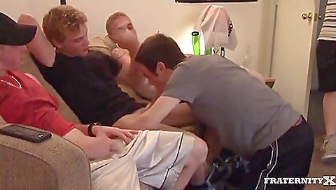 Busty brunette teen getting her pussy fucked by group of guys