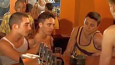 Brunette hot girl is getting fucked in a big group