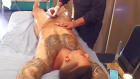 Big cock fetish massage - handjob massage - tattoo