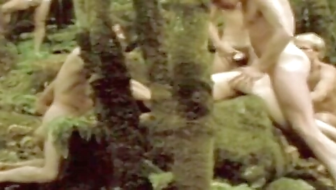 Two huge cocks in a hardcore outdoor gangbang scene