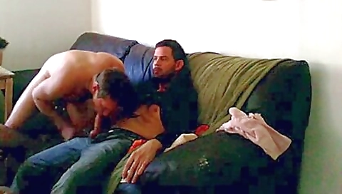 Two hot guys are getting on his own with one hot brunette