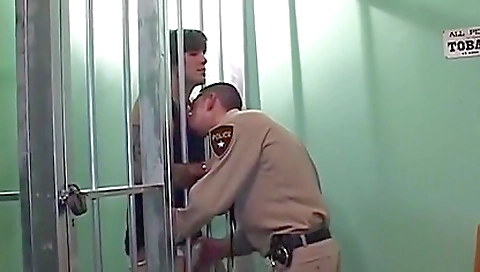 Brunette gets fucked and gets facial by her jailer