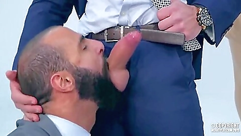 Gay guy fucks his big black cock in the hog-tied pussy