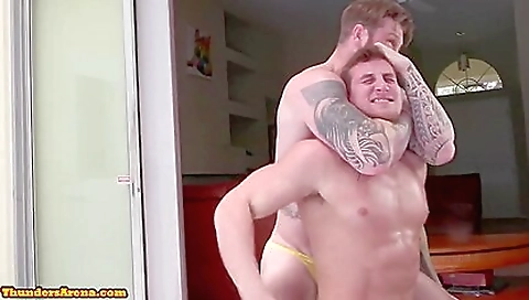 Tattooed Viking man getting his ass fucked by his best friend