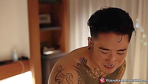 Japanese tattooed babe gets deepthroated and fucked